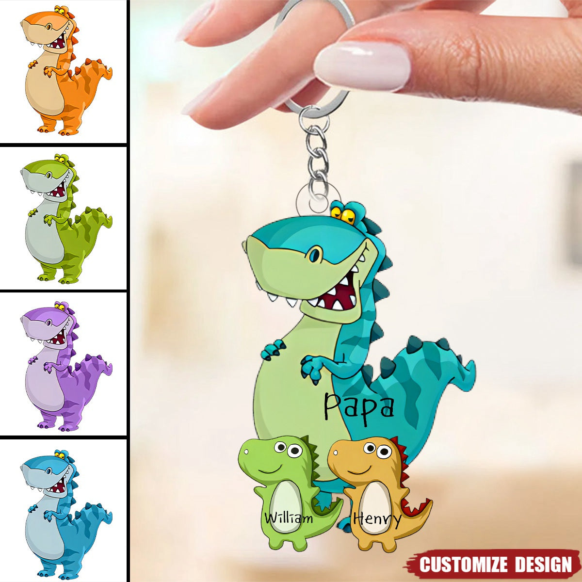 Grandpasaurus And Kids Personalized Keychain