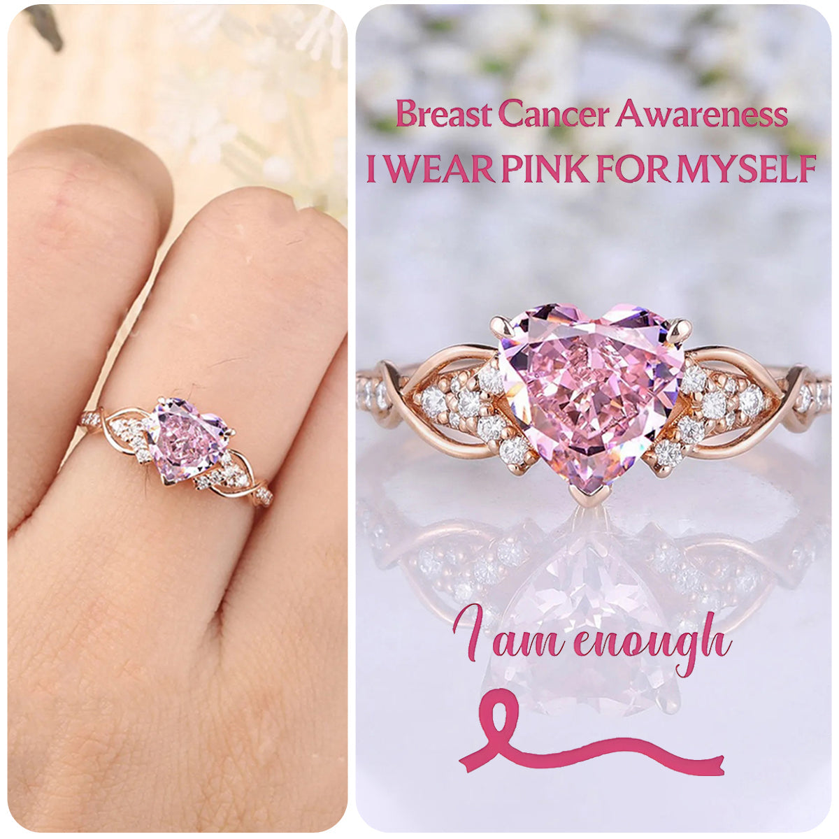 Breast Cancer Awareness Pink Diamond Ring
