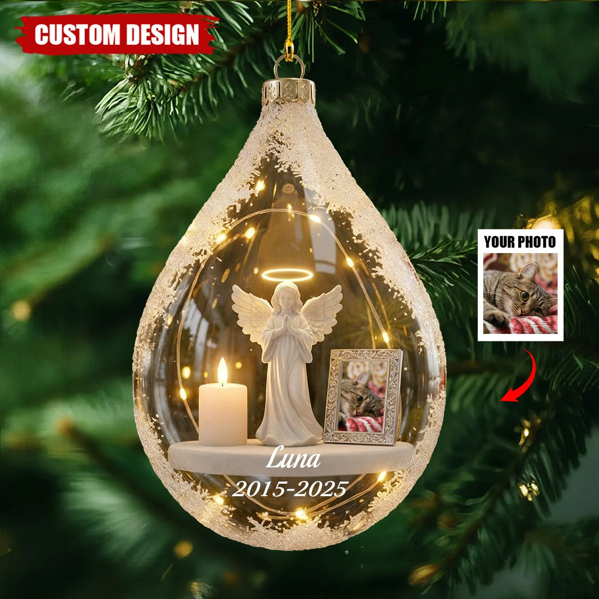 Personalized Angel&Candle Memorial Christmas Ornament – Memorial Gift For Dog Cat Lovers