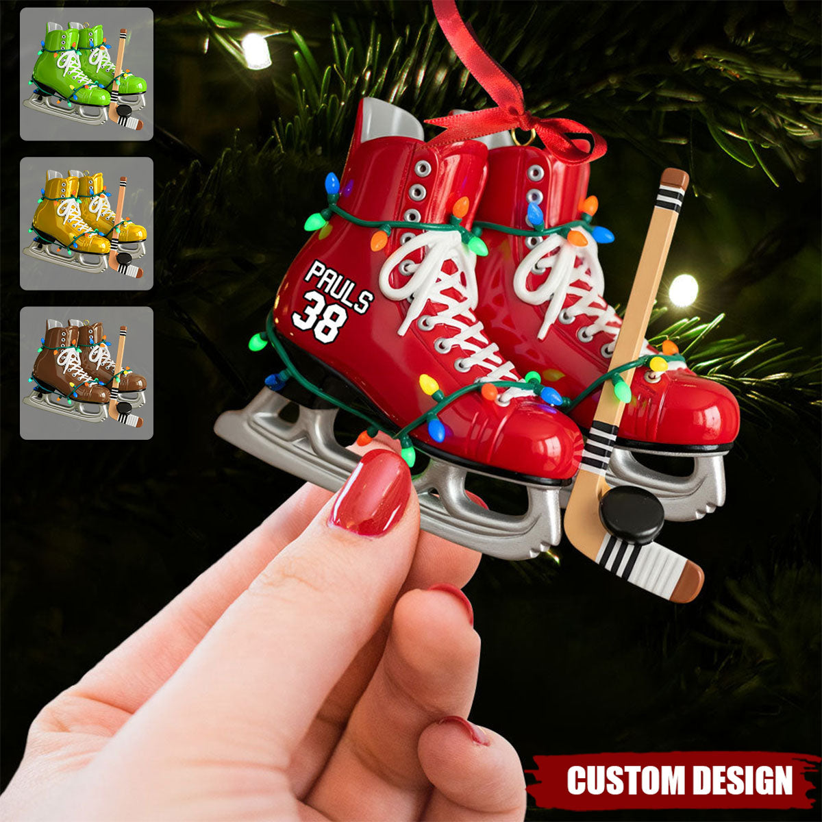 Ice Hockey Skates Ornament - Personalized Gifts For Ice Hockey Lovers