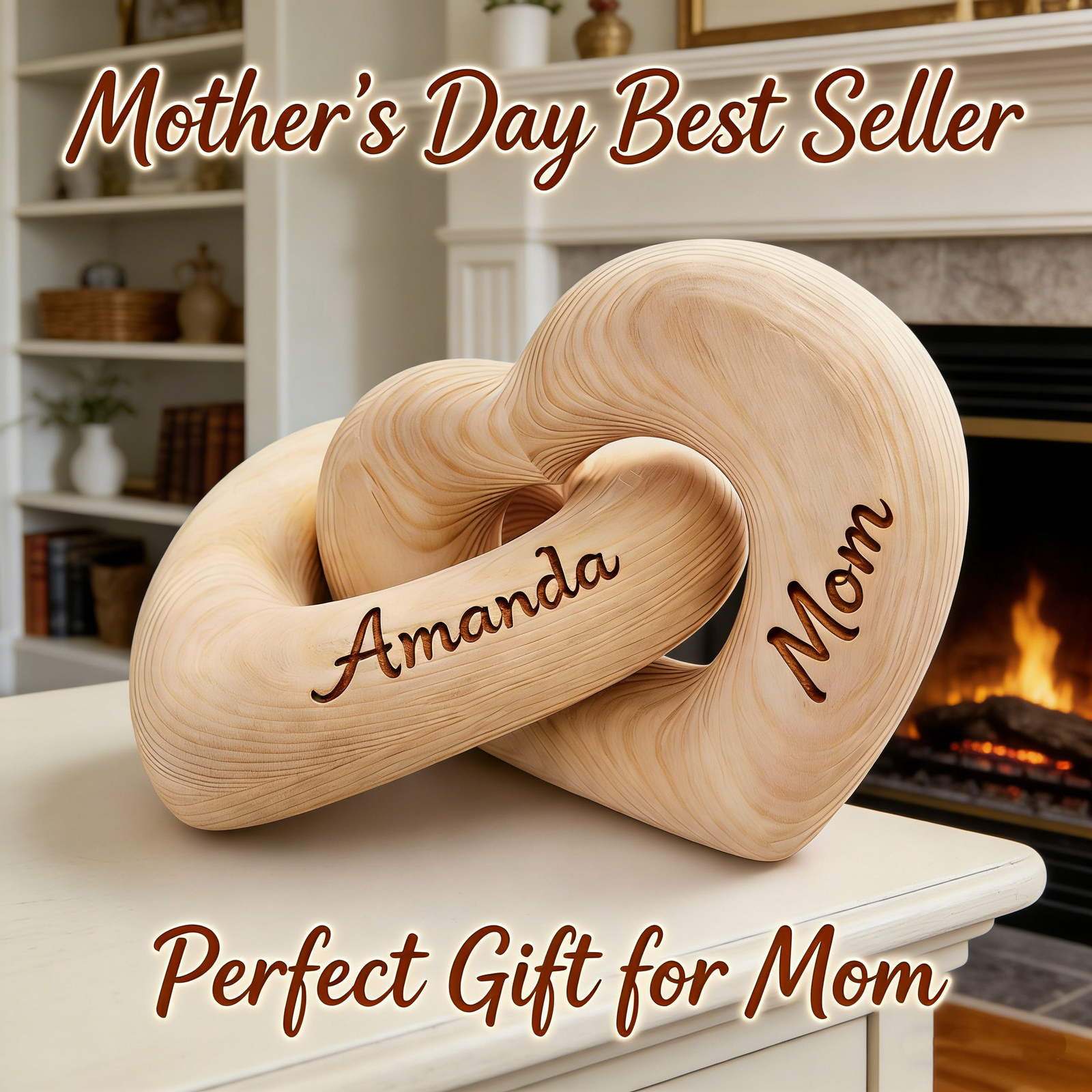 Personalized Infinity Heart Wood Sculpture - Gift For Mom Grandma