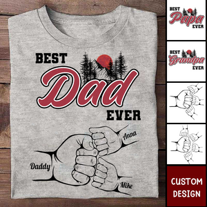 Best Dad Ever Fist Bump Custom Kids' Names - Personalized Shirt