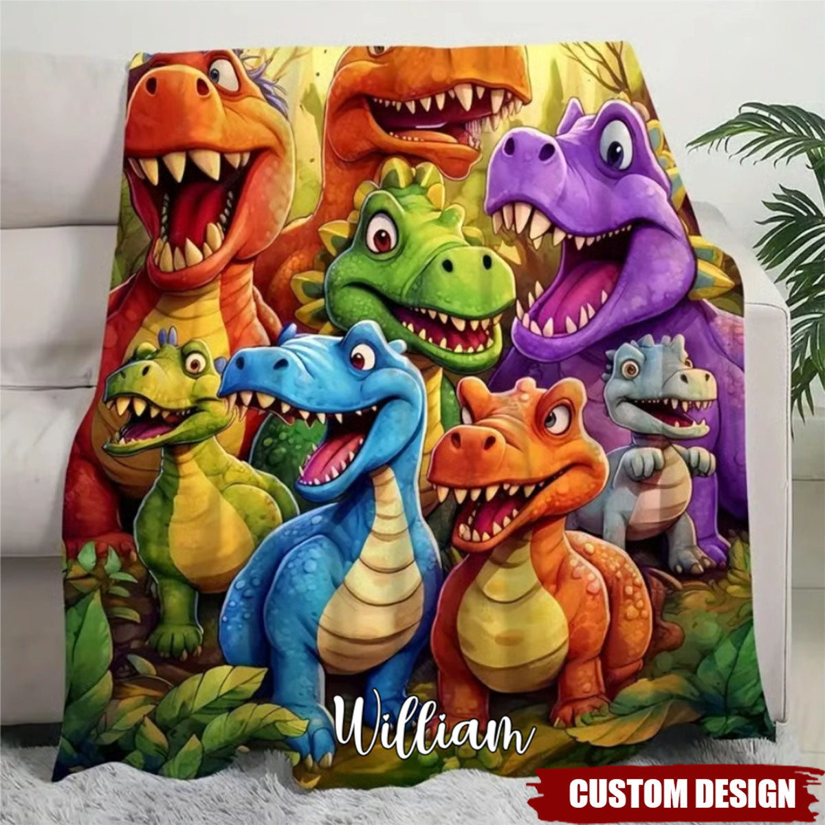 Cute Smiling Dinosaurs HD Digital Print Flannel