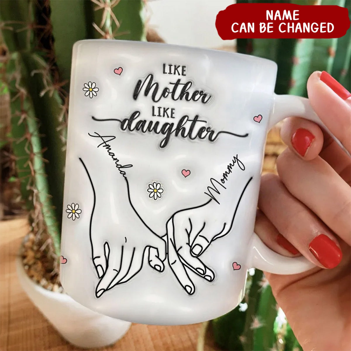 3D Inflated Like Mother Like Daughter Holding Hands Personalized Mug