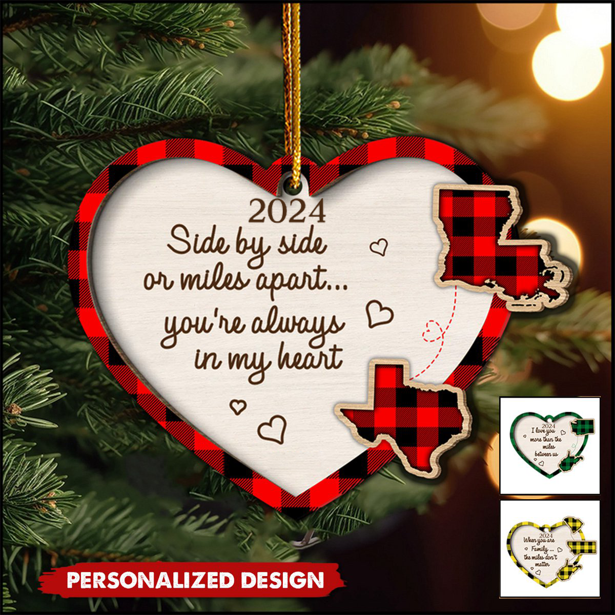 2024 New Release Miles Apart ... You're Always In My Heart State Map-Personalized Wooden Ornament