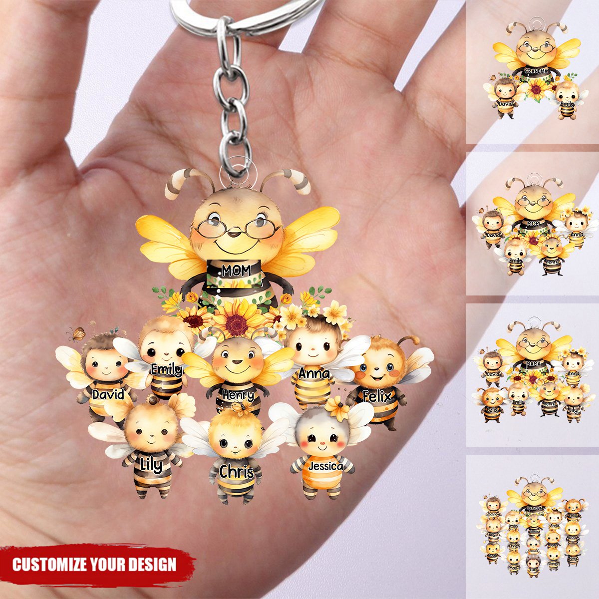 Grandma / Mom Bee With Little Kids - Personalized Acrylic Keychain