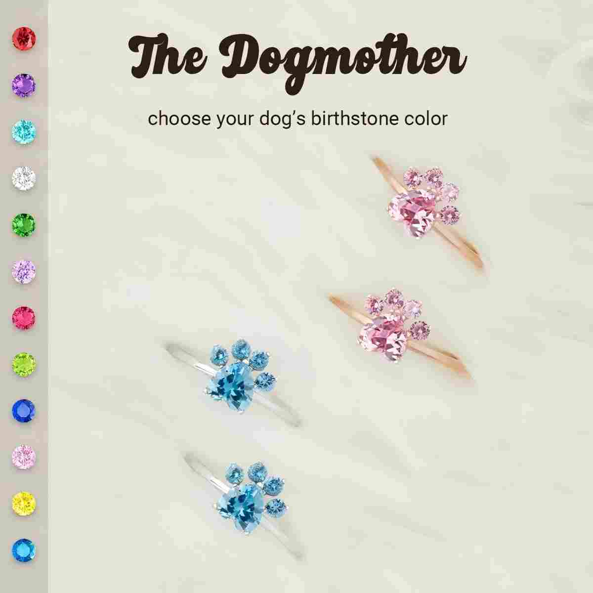 The Dog Mom Dog Paws 1-5 Personalized Birthstones Ring - Gift For Dog Lovers