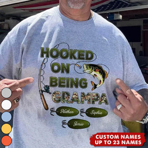 Hooked On Being Grandpa Fishing Camouflage - Personalized Shirt - Father's Day Gift For Grandpa/Dad/Husband