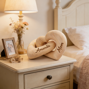 Personalized Infinity Heart Wood Sculpture - Gift For Mom Grandma