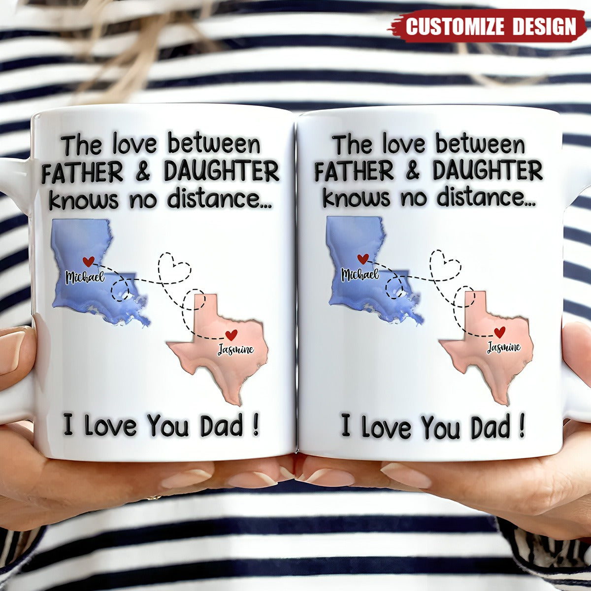 The Love Between Father & Daughter Knows No Distance - 3D Inflated Effect Printed Mug, Personalized White Edge-to-Edge Mug