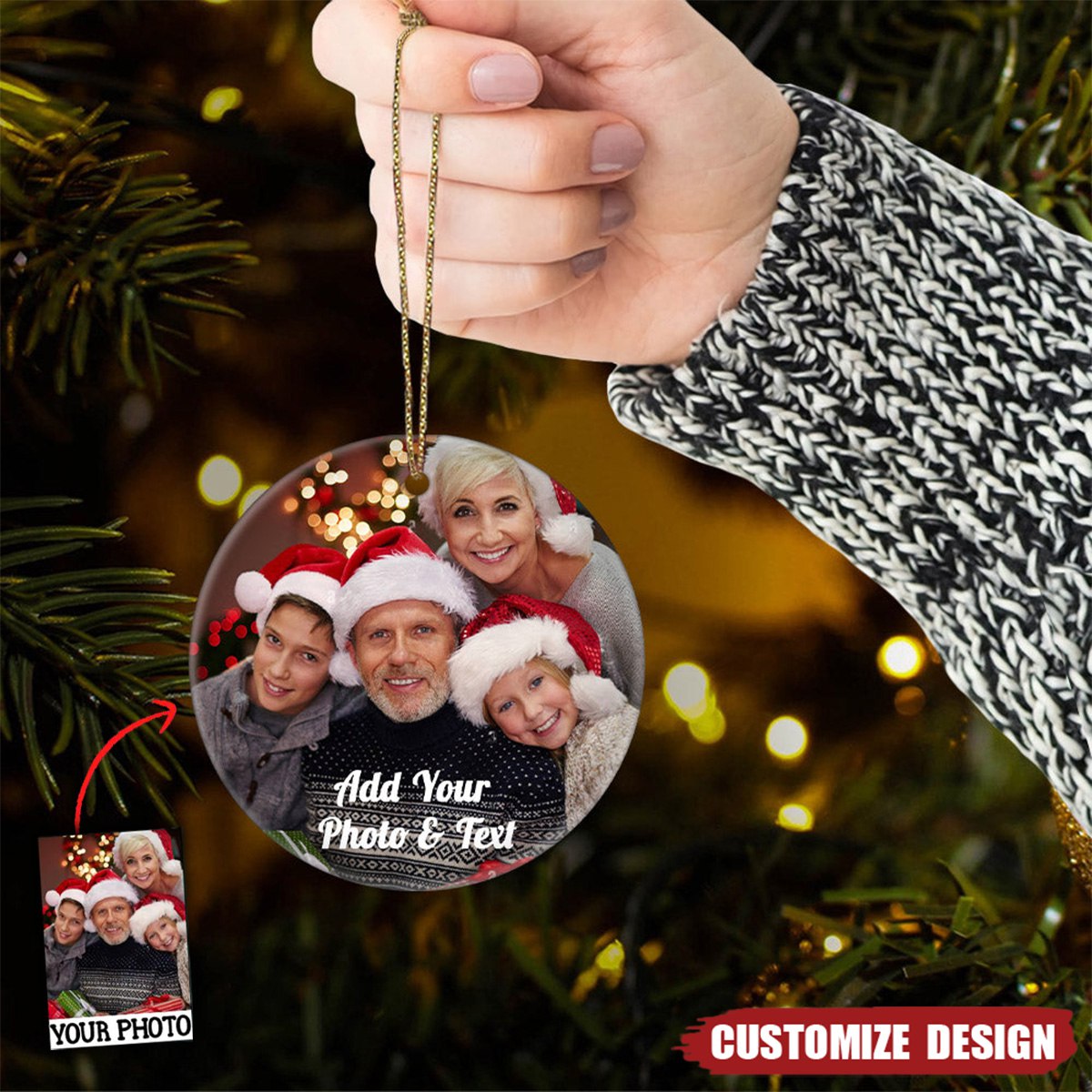Custom Picture Christmas Ceramic Ornaments - Personalized Double-Sided Photo