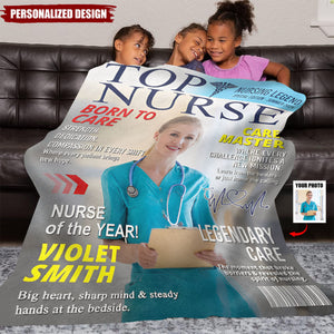 Personalized Top Nurse Magazine Cover Blanket-Gift for Nurse
