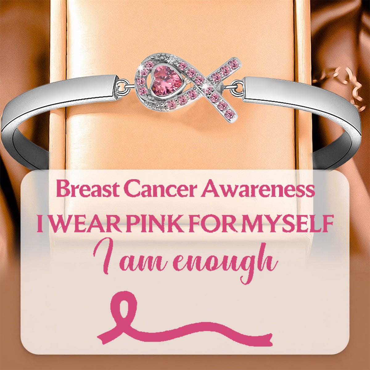 Breast Cancer Awareness Pink Heart Ribbon Bracelet