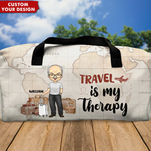 Travel Is My Therapy Vintage World Map - Personalized Duffle Bag