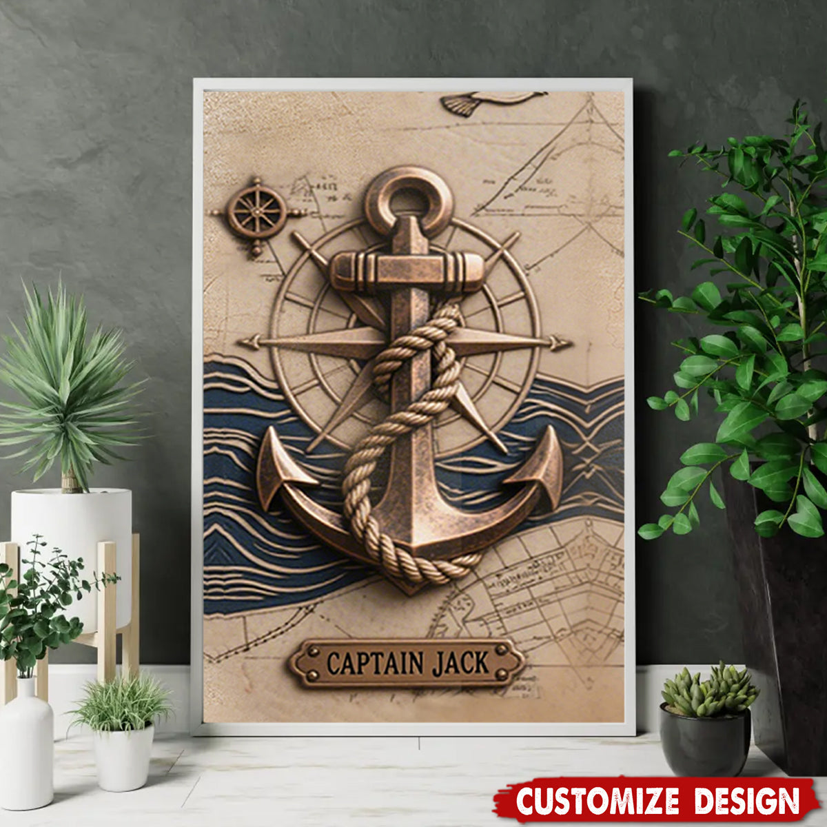 Nautical Anchor Vintage Nautical Map Fragment-Personalized  Poster