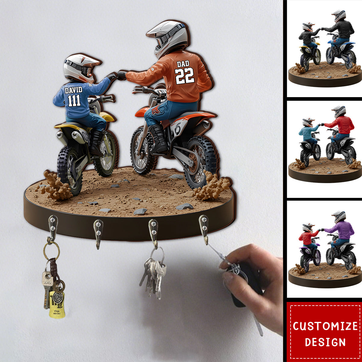 Dirt Bike Dad And Kid - Personalized Dirt Bike Key Rack