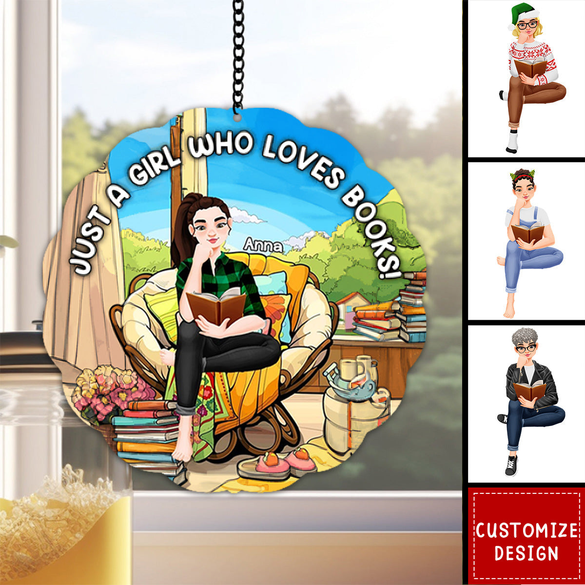 Personalized Girl Reading Window Hanging Suncatcher - Gifts For Book Lover