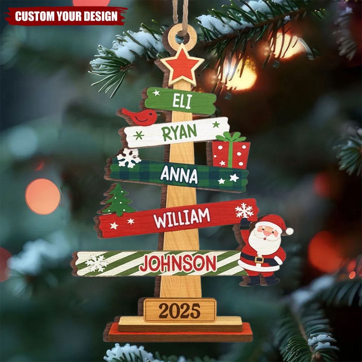 Custom Wood Ornament - Personalized Christmas Birthday Gifts For Mom, Dad, Kids - Our Family Christmas Tree