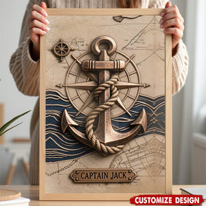 Nautical Anchor Vintage Nautical Map Fragment-Personalized  Poster