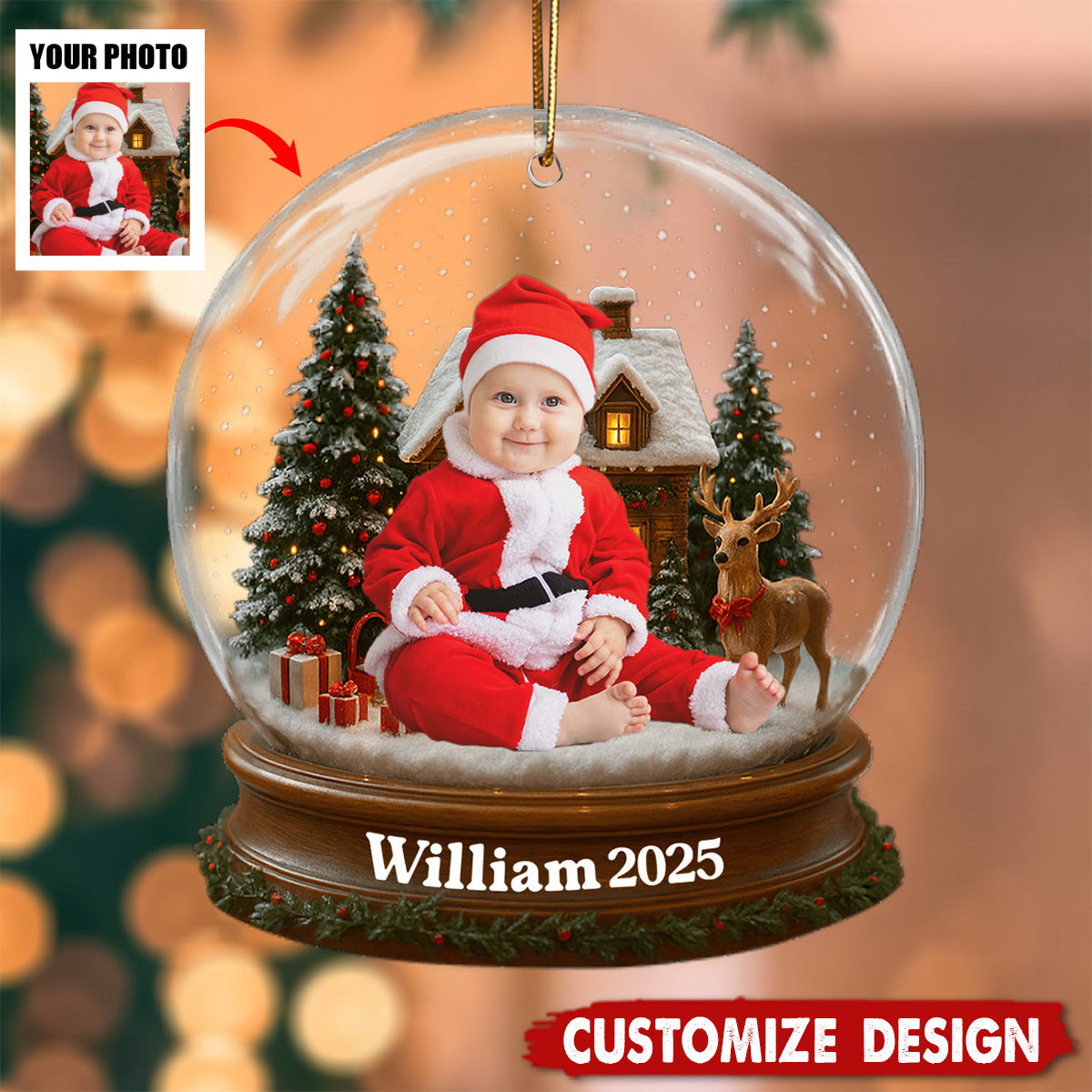 Celebrate Your Baby's First Christmas With Santa Suit And Reindeer, Personalized Acrylic Ornament