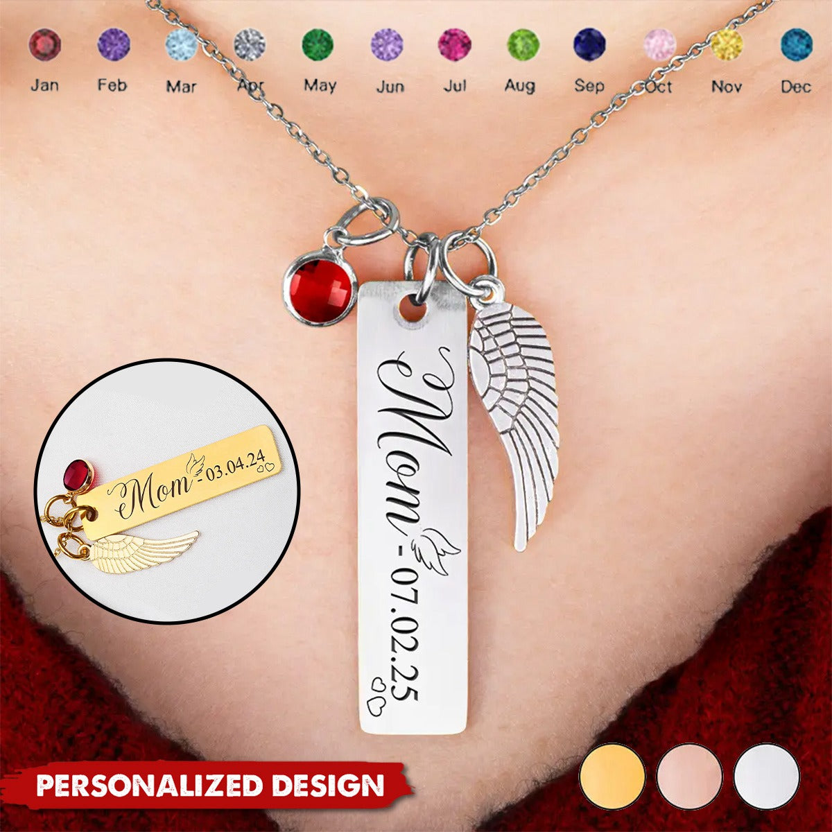 Personalized Memorial Birthstone Necklace-Gift For Mom/Grandma