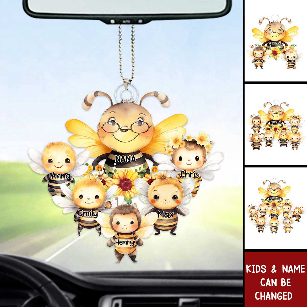 Grandma / Mom Bee With Little Kids - Personalized Acrylic Car Ornament