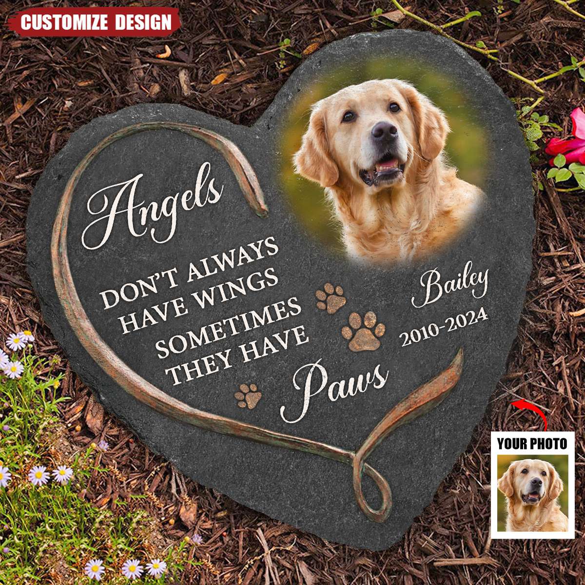 Personalized Pet Memorial Heart Stone For Loss Of Dog