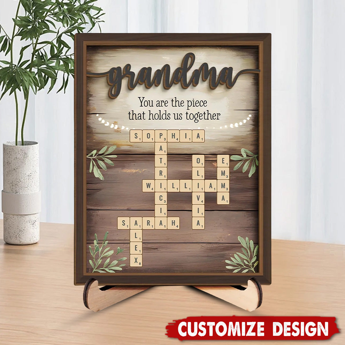 Her Love Is The Thread That Stitches Our Family Together - Family Personalized Custom 2-Layered Wooden Plaque With Stand - Mother's Day Gift For Mom, Grandma