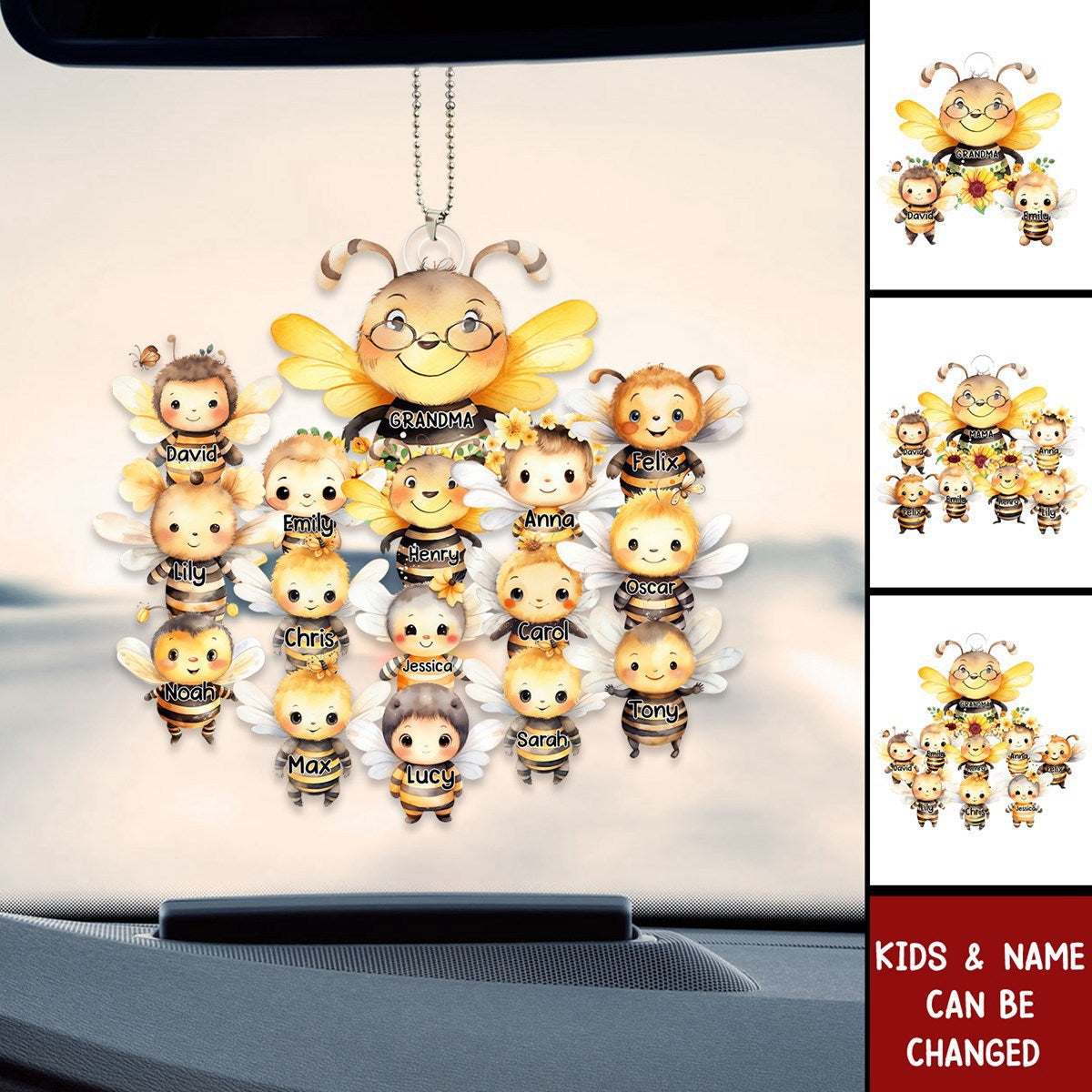 Grandma / Mom Bee With Little Kids - Personalized Acrylic Car Ornament