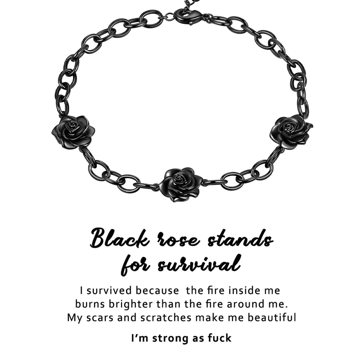 Black rose stands for survival Open Bracelet