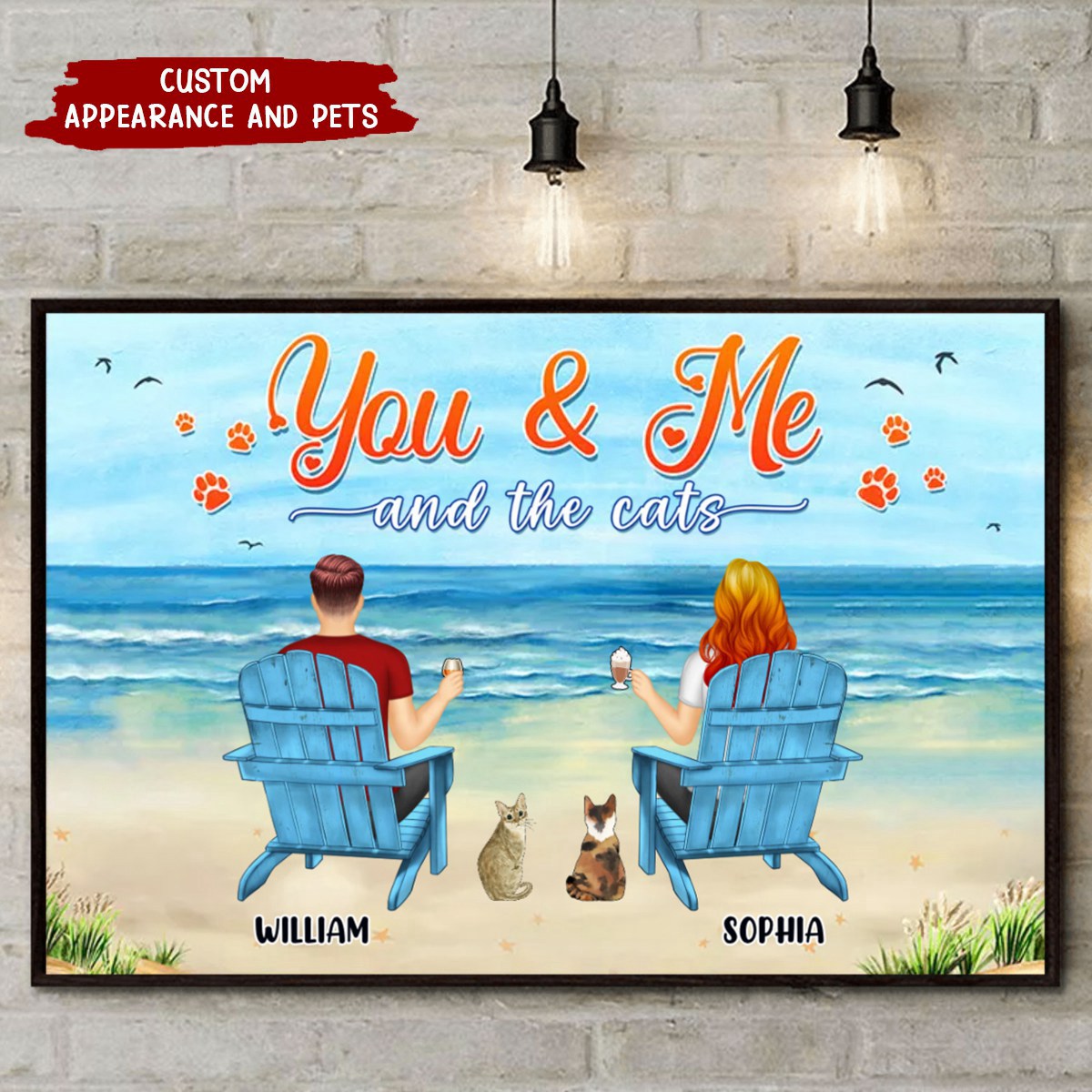 You And Me And The Pets Peace Beach View - Personalized Couple Poster