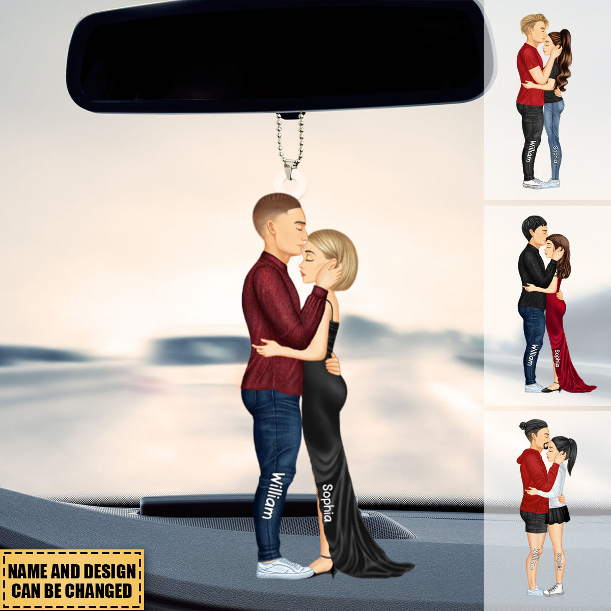 Personalized Hugging Couple Car Ornament - Gift For Couple