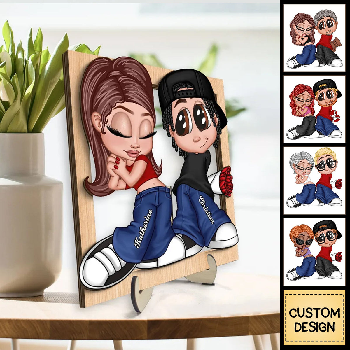 Y2K Couple Frame Personalized 2-Layer Wooden Plaque, Gift For Him, Gift For Her