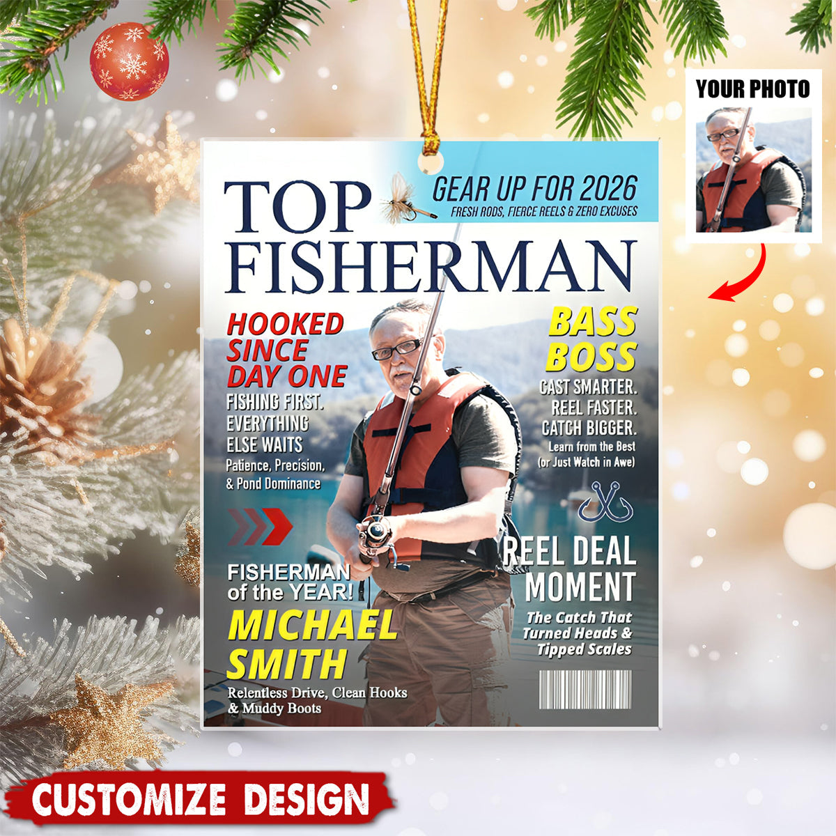 Personalized Fishing Magazine Cover Ornament - Angler Funny Fisherman Gift,Fishing Lovers Gift