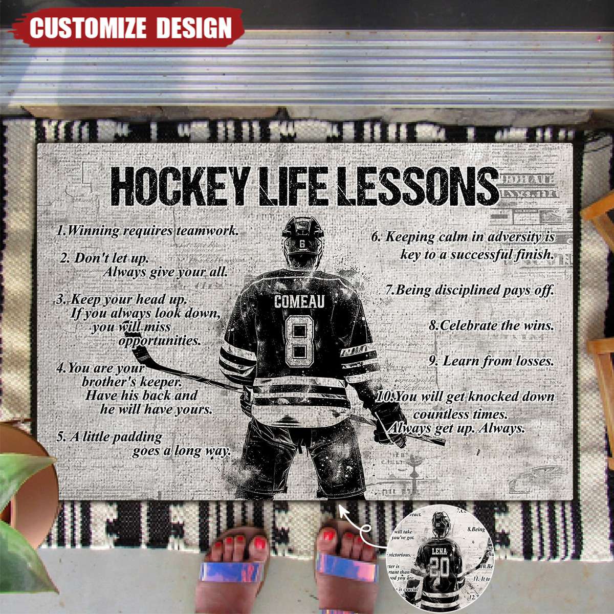 Personalized Hockey Life Lessons Doormat - Gift For Hockey Lovers