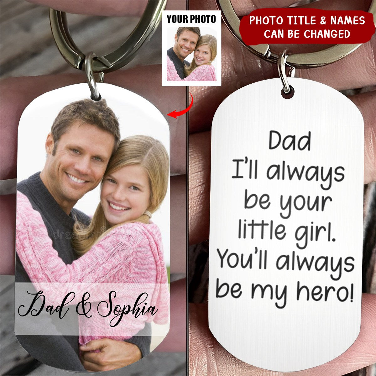 Custom Photo I'll Always Be Your Little Girl Hero - Personalized Aluminum Keychain