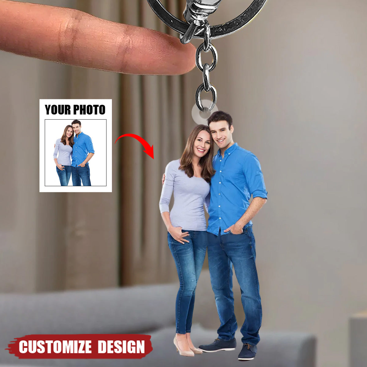 Personalized Couple Upload Photo Acrylic Keychain