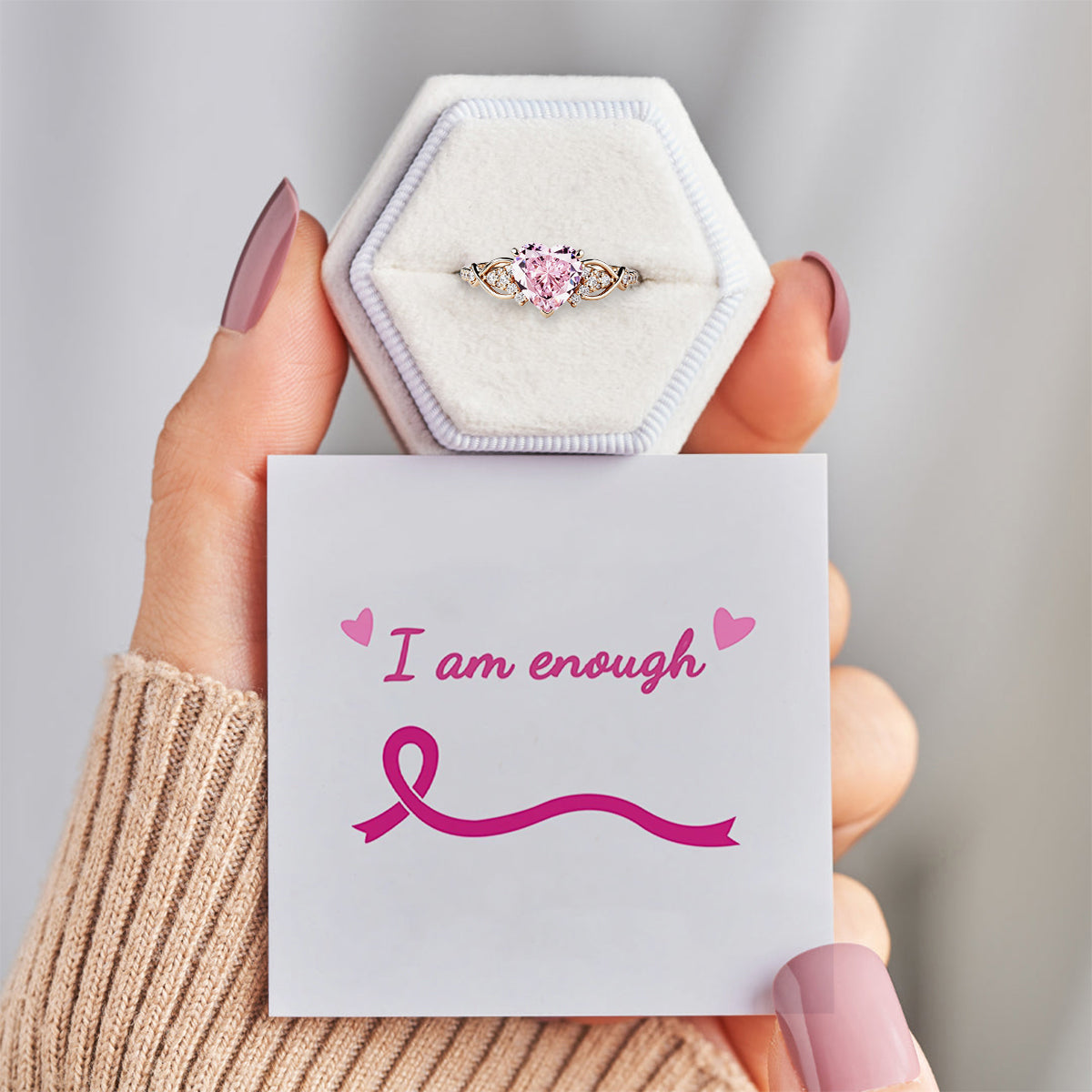 Breast Cancer Awareness Pink Diamond Ring