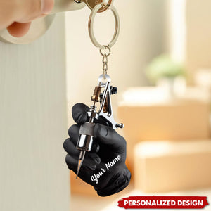 Personalized Tattoo Machine Christmas Keychain-Tattoo Artist Gift