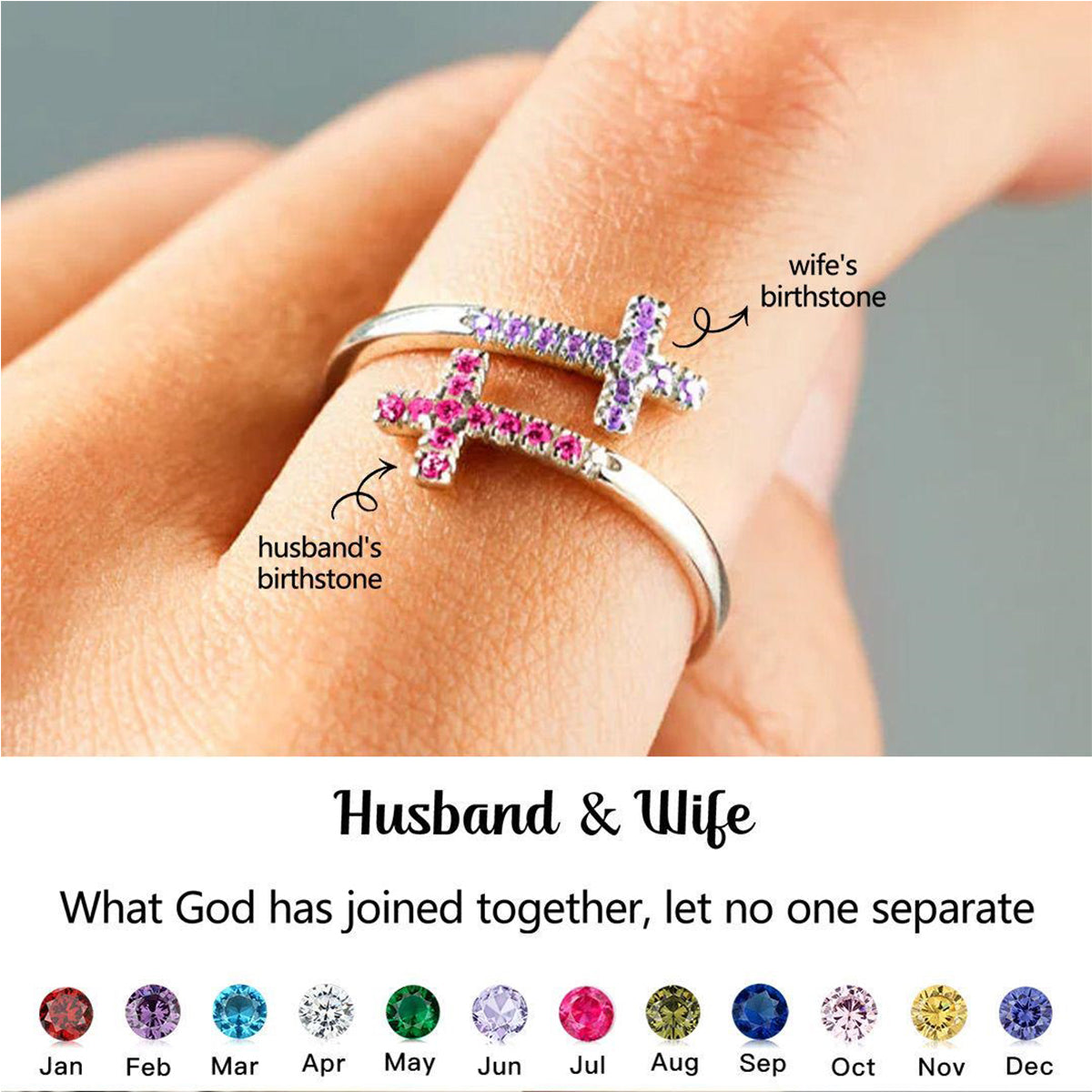 For Love - Double Cross Custom Birthstones Ring