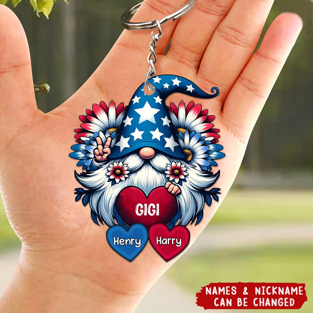 4th of July Nana Auntie Mom Little Sweet Heart Kids Personalized Keychain