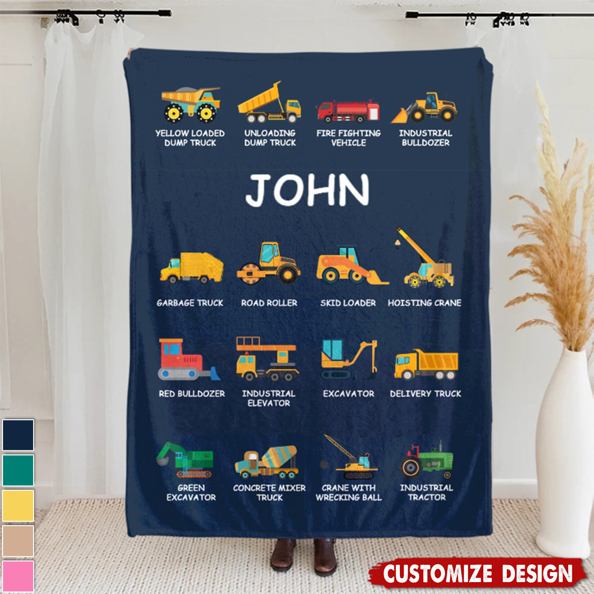 Personalized Construction Truck Blanket - Gift for Kids Truck Lovers