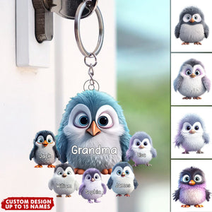 Personalized Cooler Penguins with Kid Names Acrylic Keychain