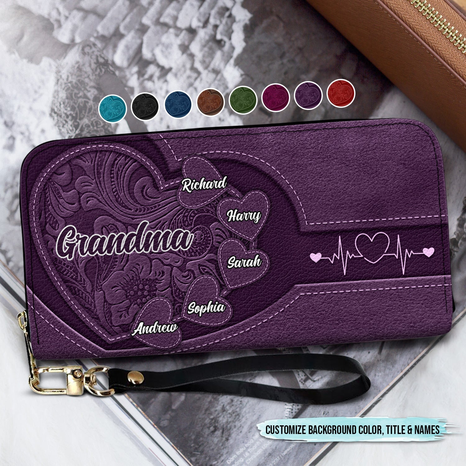 Grandma's Little Sweethearts - Personalized Leather Long Wallet