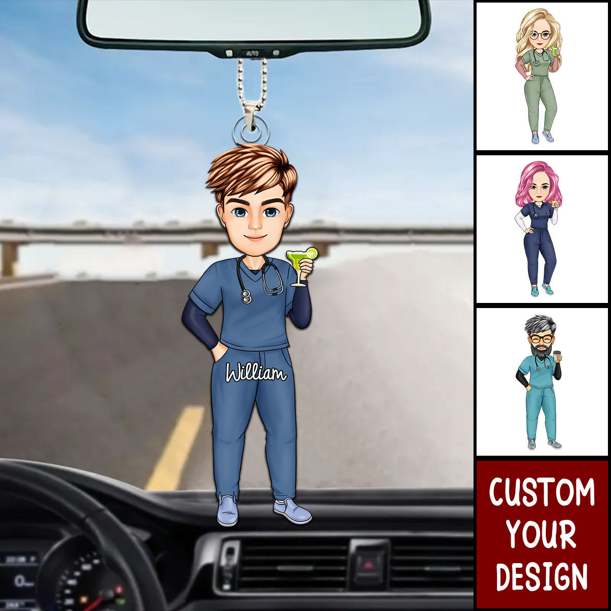 Nurse Cartoon Vector - Gift For Nurse - Personalized Acrylic Car Hanger