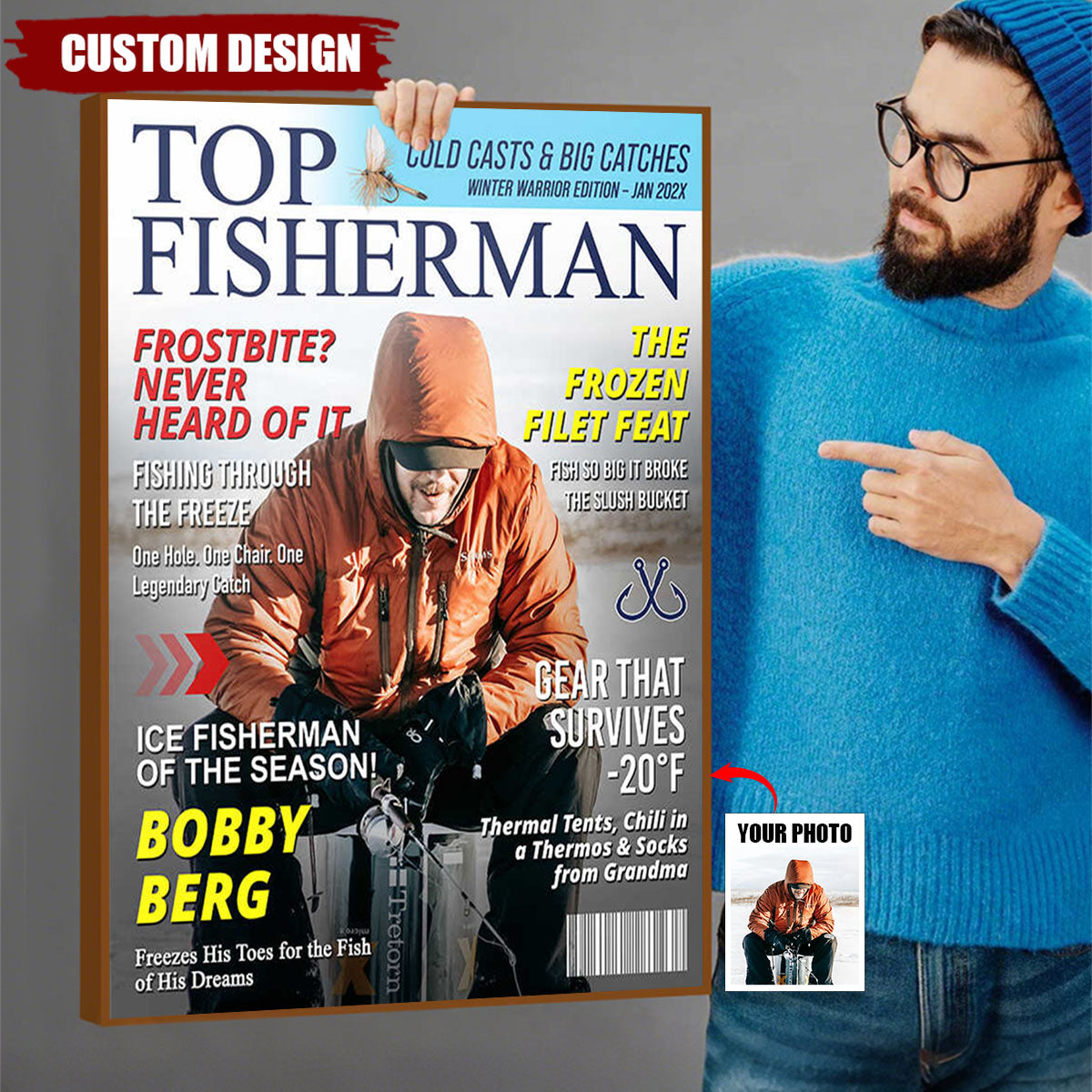 Custom Ice Fishing Magazine Cover, Fishing Gifts for Men, Fishing Gifts for Him, Fishing Dad Gift, Fishing Lover Gift