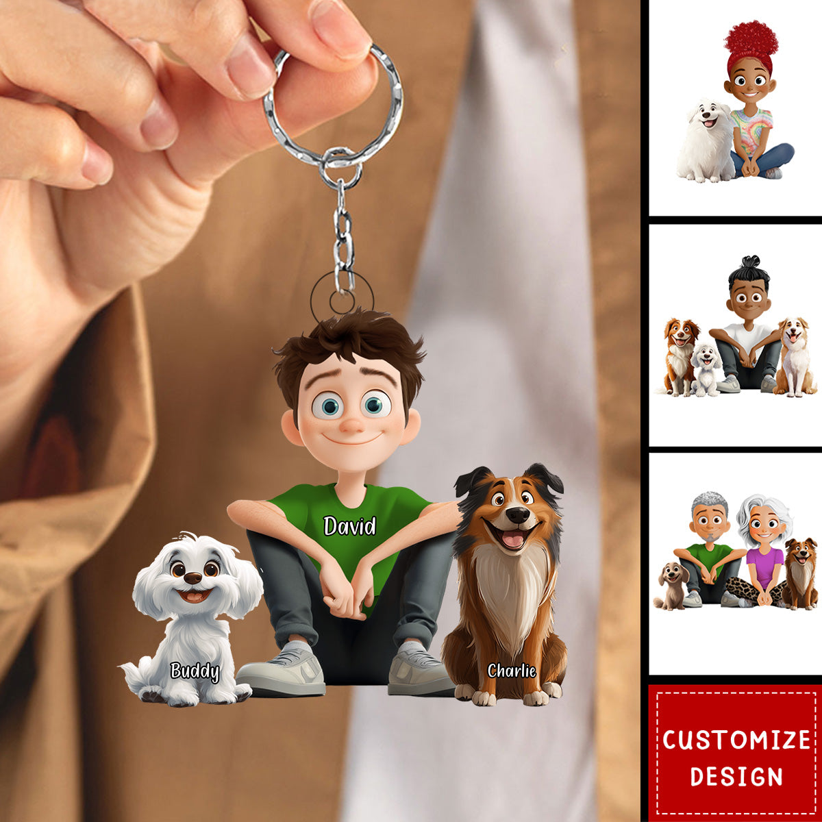Personalized Cute Cartoon Dog Cat Acrylic Keychain-Gift For Dog Cat Lovers, Couple