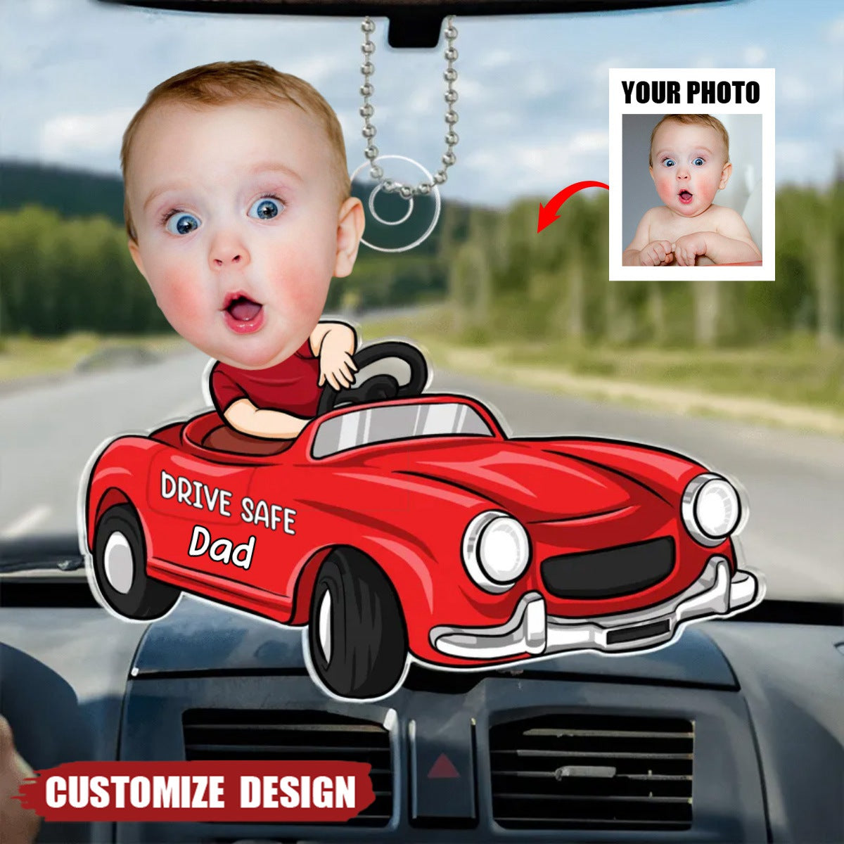 Drive Save Dad/Mom/Papa/Nana - Personalized Photo & Name Car Ornament