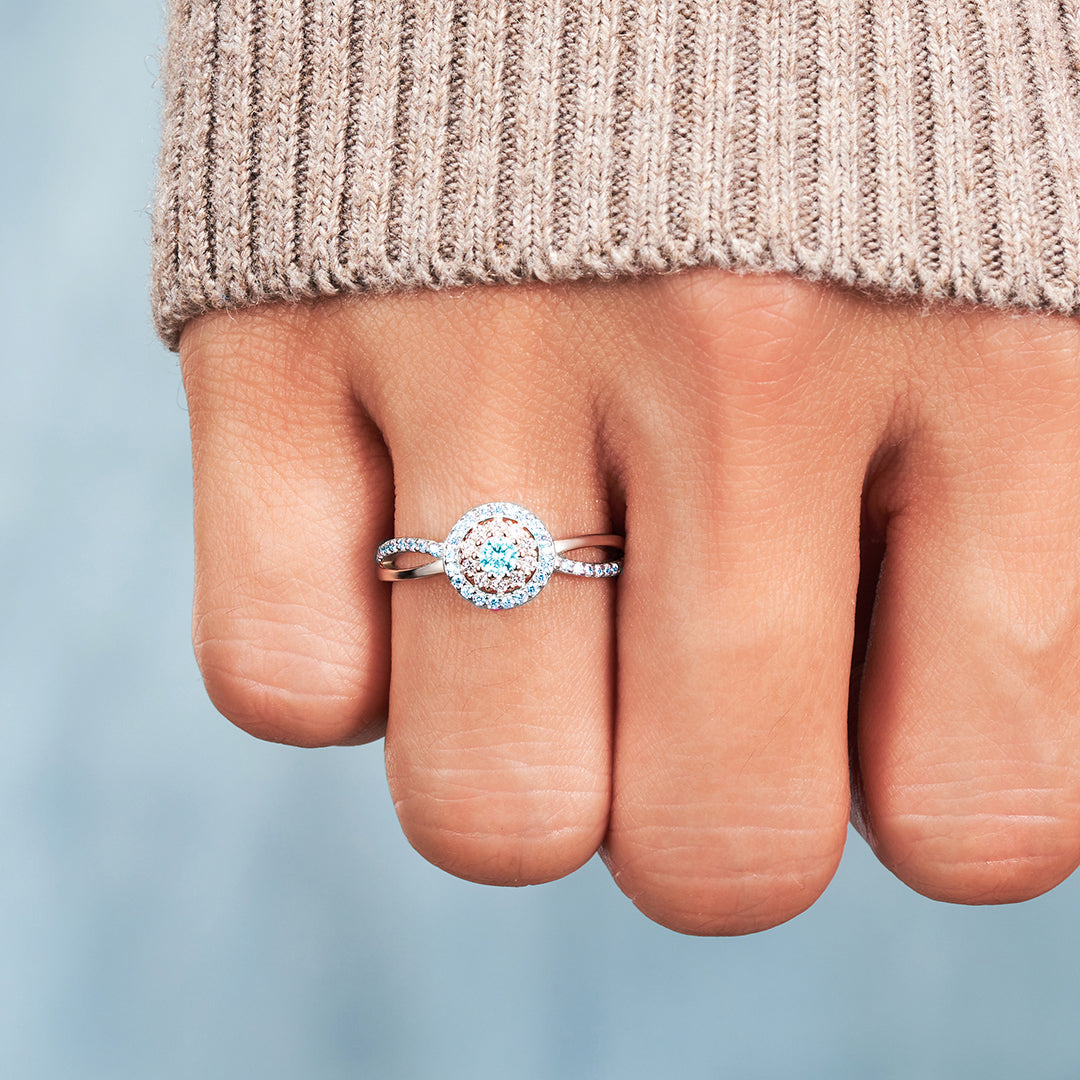 Pink Teal Round Diamond Infinity Ring - Gift For Mom,Grandma