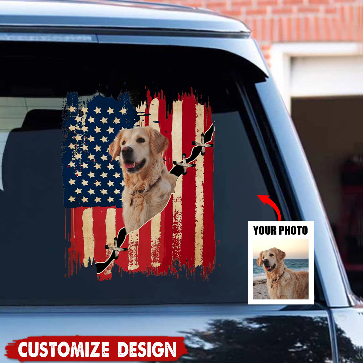 Personalized America dog flag printed decal - gift for dog lovers